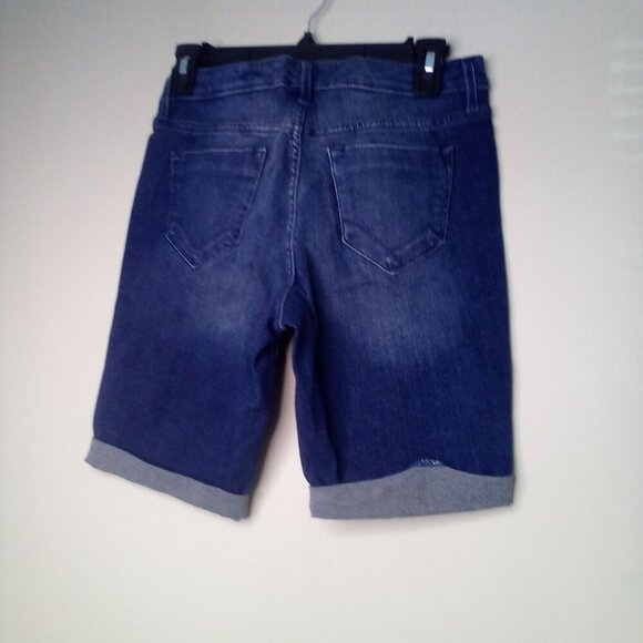 Mossimo Bermuda Shorts Women 00 Mid-Rise Power Stretch Roll Hem Denim Blue - Picture 12 of 15